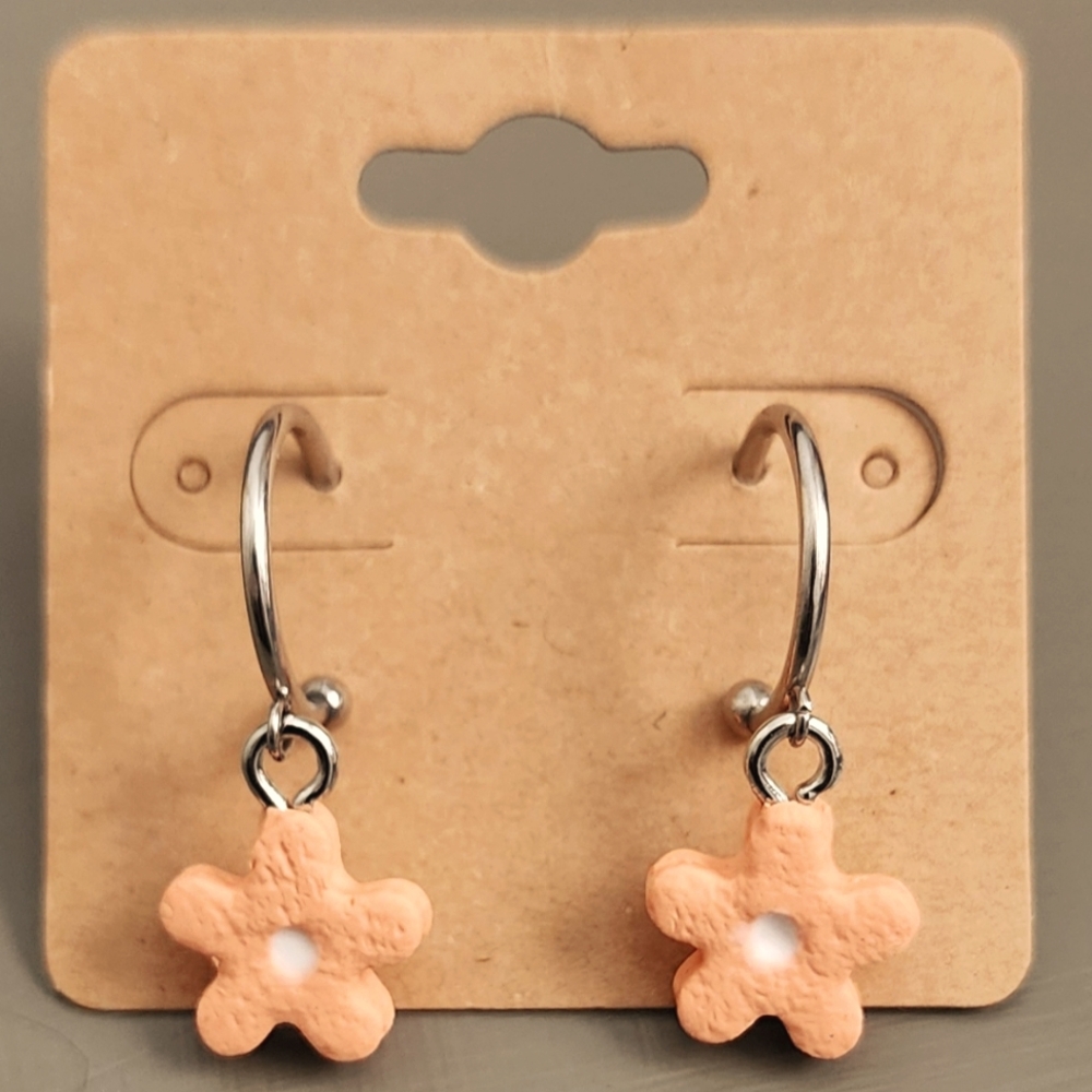 Peach Flower Hoop Earrings